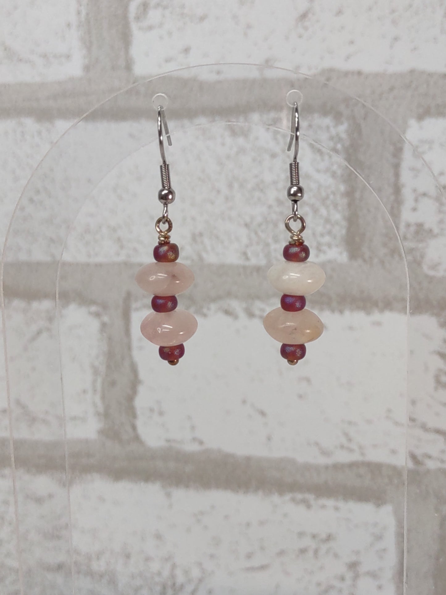 Rose Quartz Dangling Discs Earrings