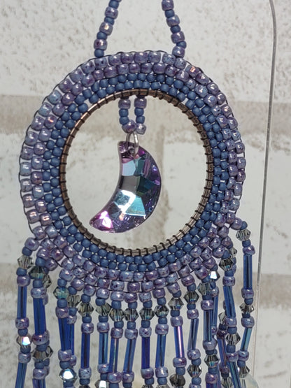 Blue Moon Beaded Crystal and Fringe Suncatcher