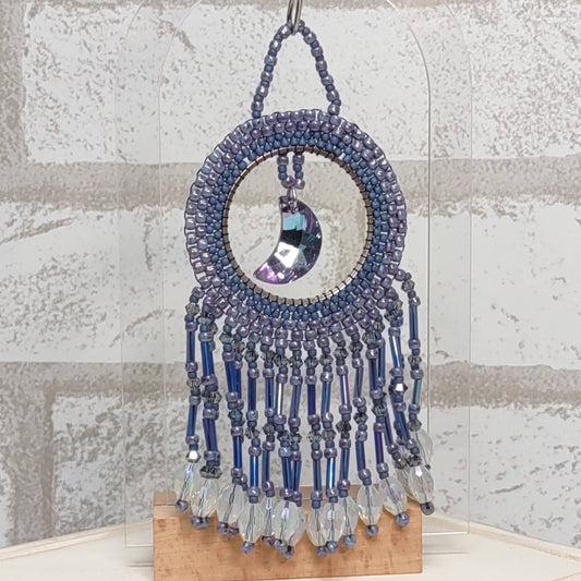 Blue Moon Beaded Crystal and Fringe Suncatcher