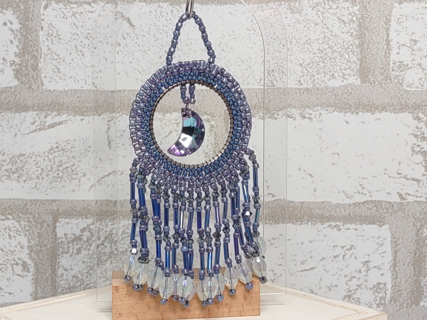 Blue Moon Beaded Crystal and Fringe Suncatcher