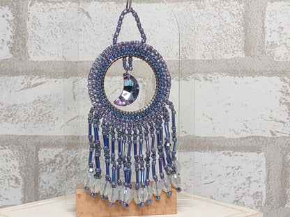 Blue Moon Beaded Crystal and Fringe Suncatcher