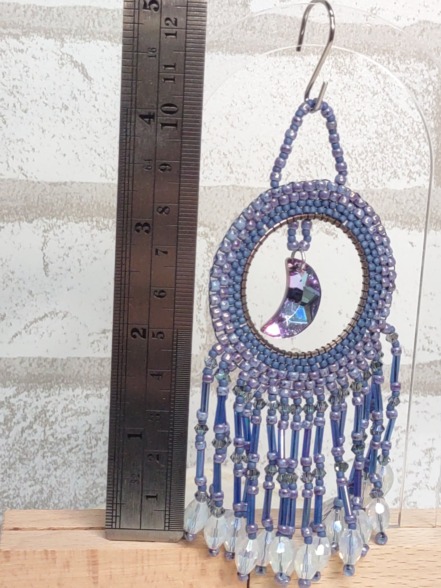 Blue Moon Beaded Crystal and Fringe Suncatcher