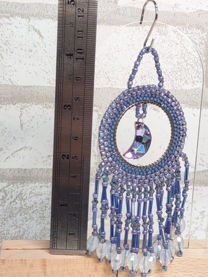Blue Moon Beaded Crystal and Fringe Suncatcher
