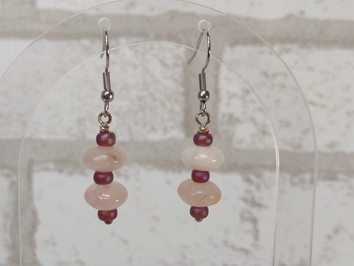 Rose Quartz Dangling Discs Earrings