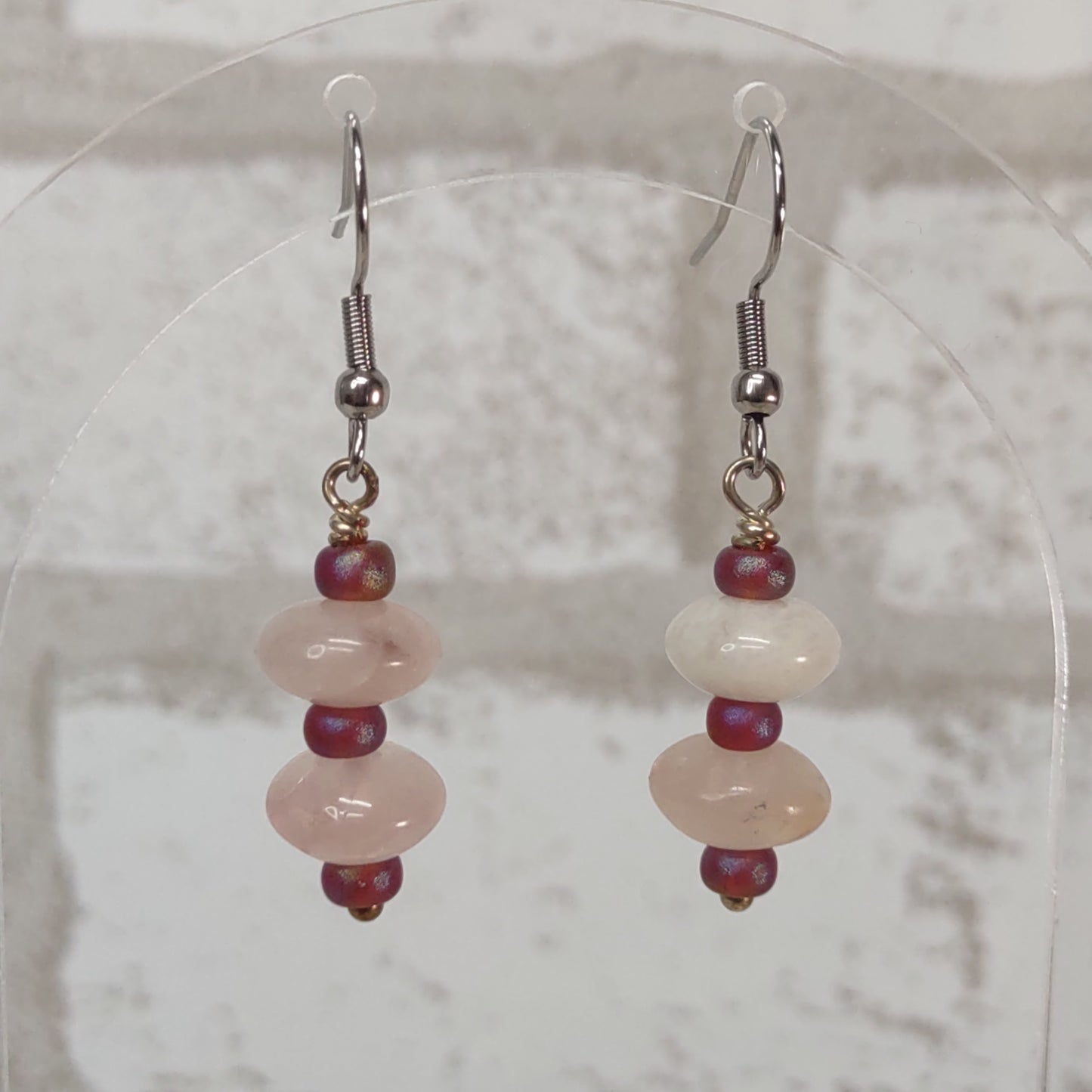 Rose Quartz Dangling Discs Earrings