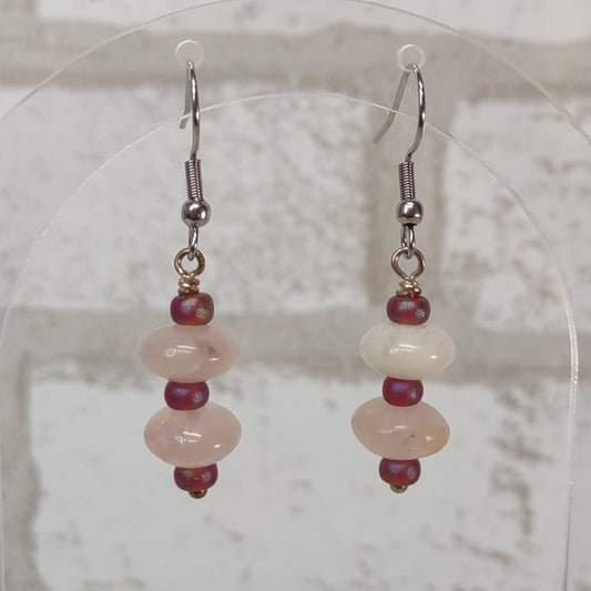 Rose Quartz Dangling Discs Earrings