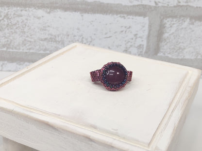 Red Glass and Bead Cocktail Ring