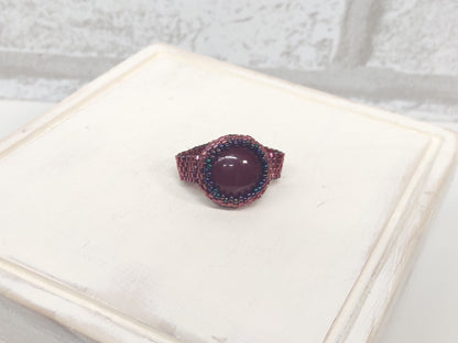 Red Glass and Bead Cocktail Ring