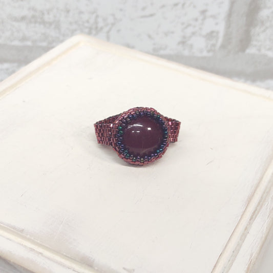 Red Glass and Bead Cocktail Ring