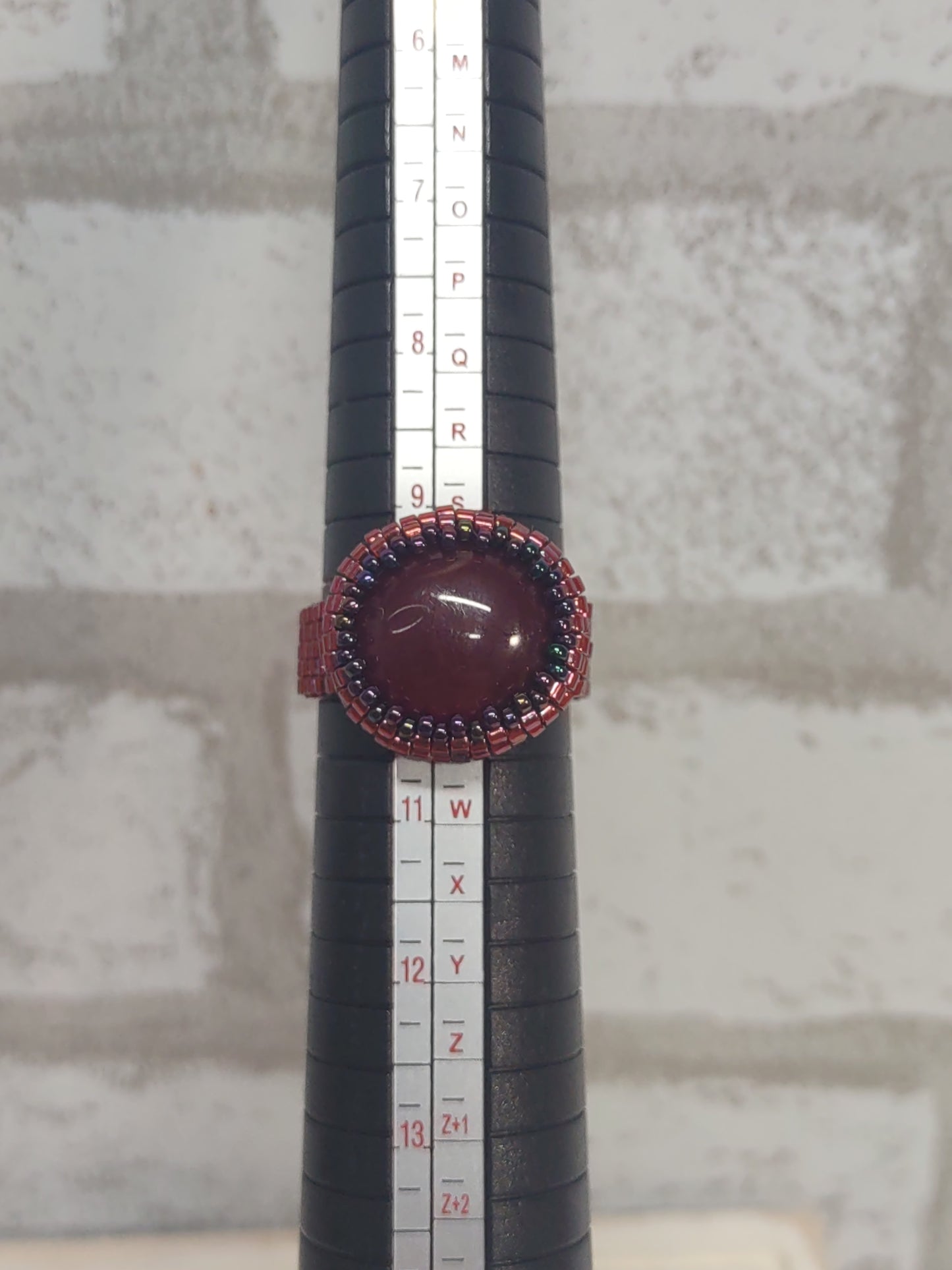 Red Glass and Bead Cocktail Ring