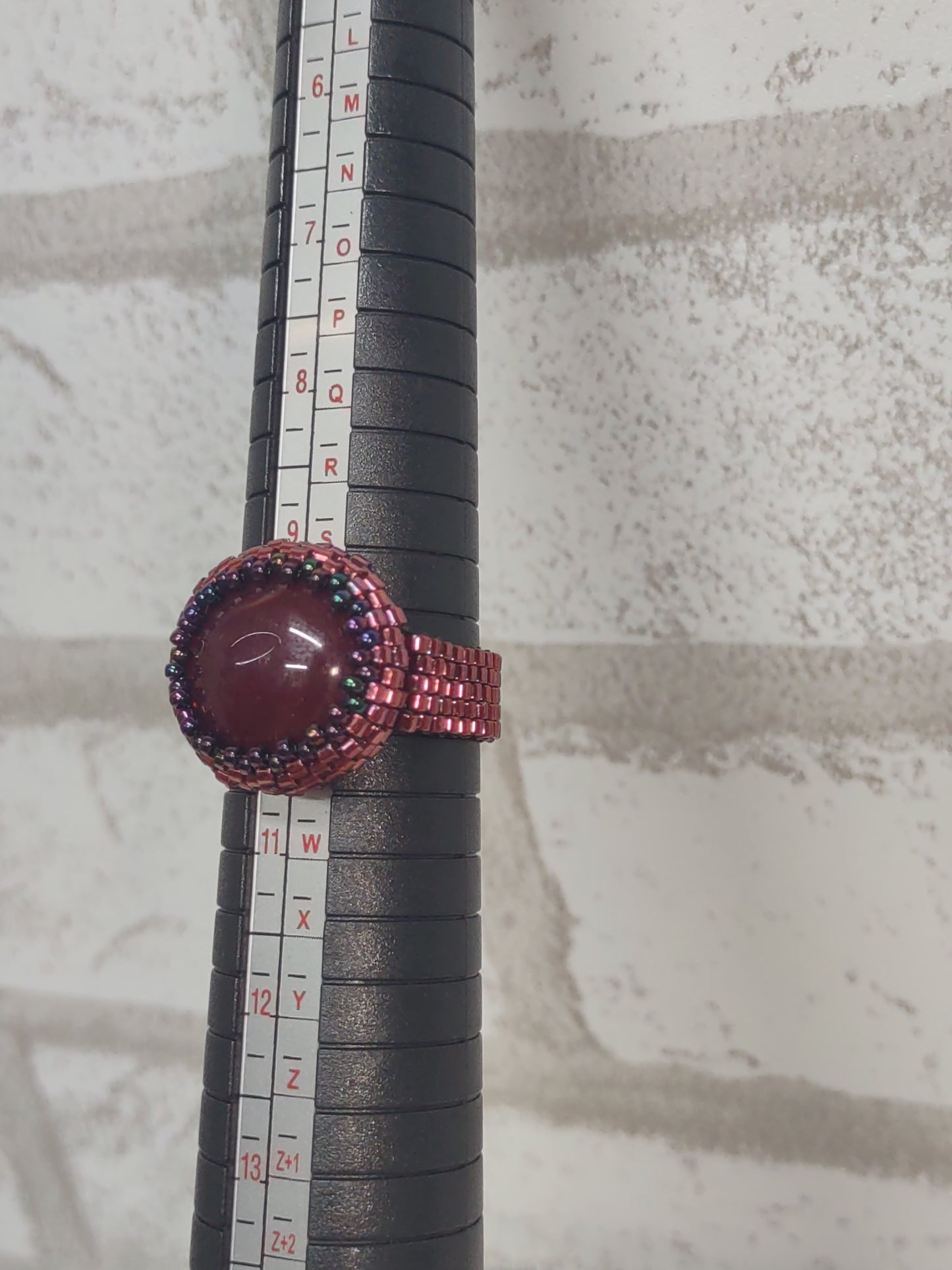 Red Glass and Bead Cocktail Ring