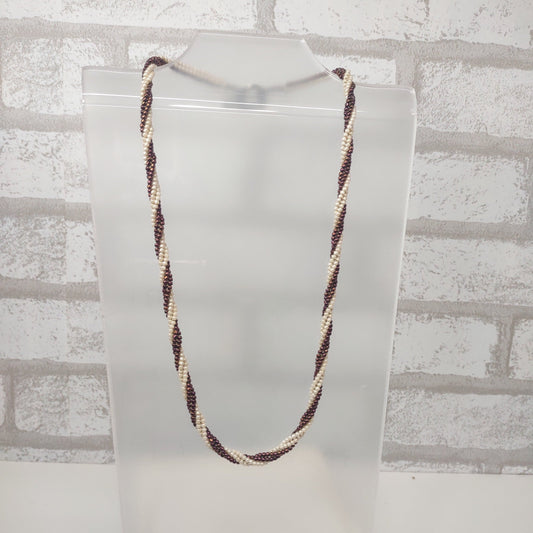 ivory and bronze twisted beaded herringbone necklace with stainless steel toggle clasp