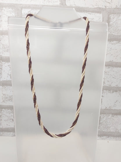 ivory and bronze twisted beaded herringbone necklace with stainless steel toggle clasp