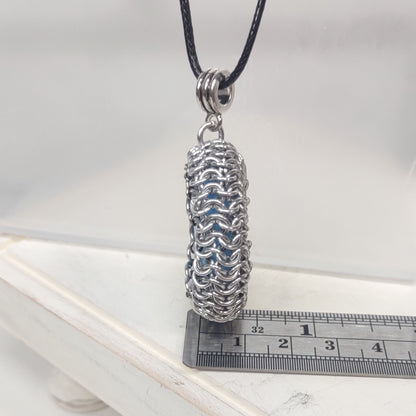 Blue Glass Cabochon wrapped in Chainmail