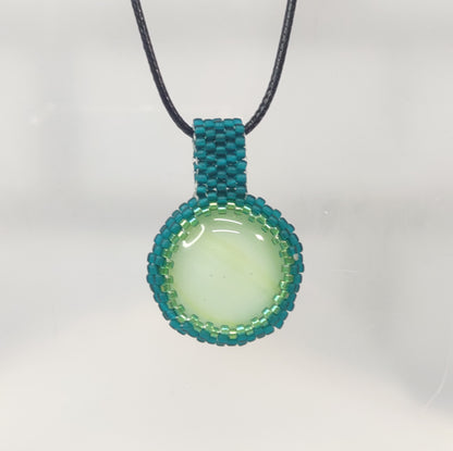 Front View Green Cab Pendant with Teal Beading